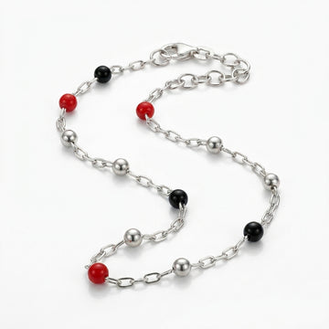 925 Sterling Silver Kids Anklet with Red and Black Beads - Adjustable Baby 679-19000