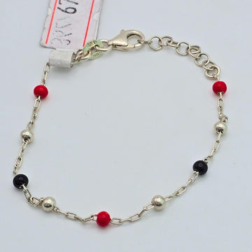 925 Sterling Silver Kids Anklet with Red and Black Beads - Adjustable Baby 679-19000