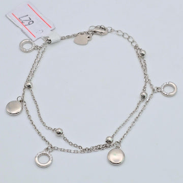 925 silver double layered station charm bracelet, sterling silver multi strand bracelet with disc and halo charms, hypoallergenic dainty silver jewelry for women, elegant layered wrist accessory Canada USA