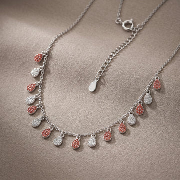 Dainty 925 Silver Red & White CZ Teardrop Necklace-1190-4-7