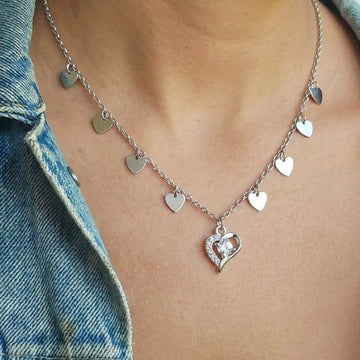 925 Sterling Silver Heart Dangle Necklace-1195-4-4