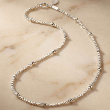 925 Silver Satellite Bead Anklet - Dainty Sterling Silver Ball Station Chain 1pc 314-29000