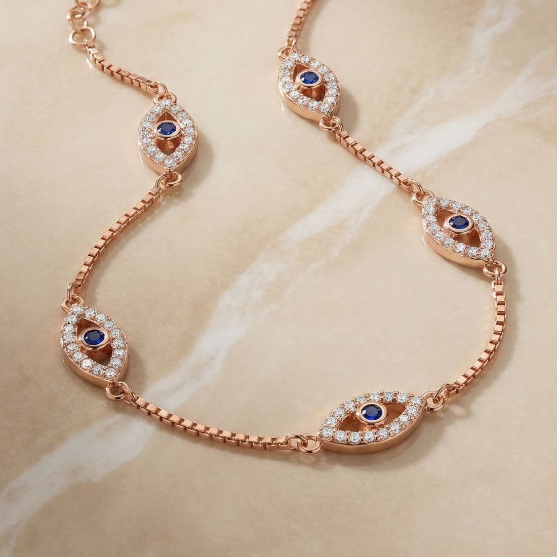 925 Silver Rose Gold Evil Eye Station Anklet - Protection Jewelry 1pc 298-36000