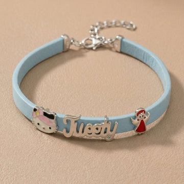 silver Customized Kids Light Blue Leather Bracelet - Cartoon Charms Baby 502-52000