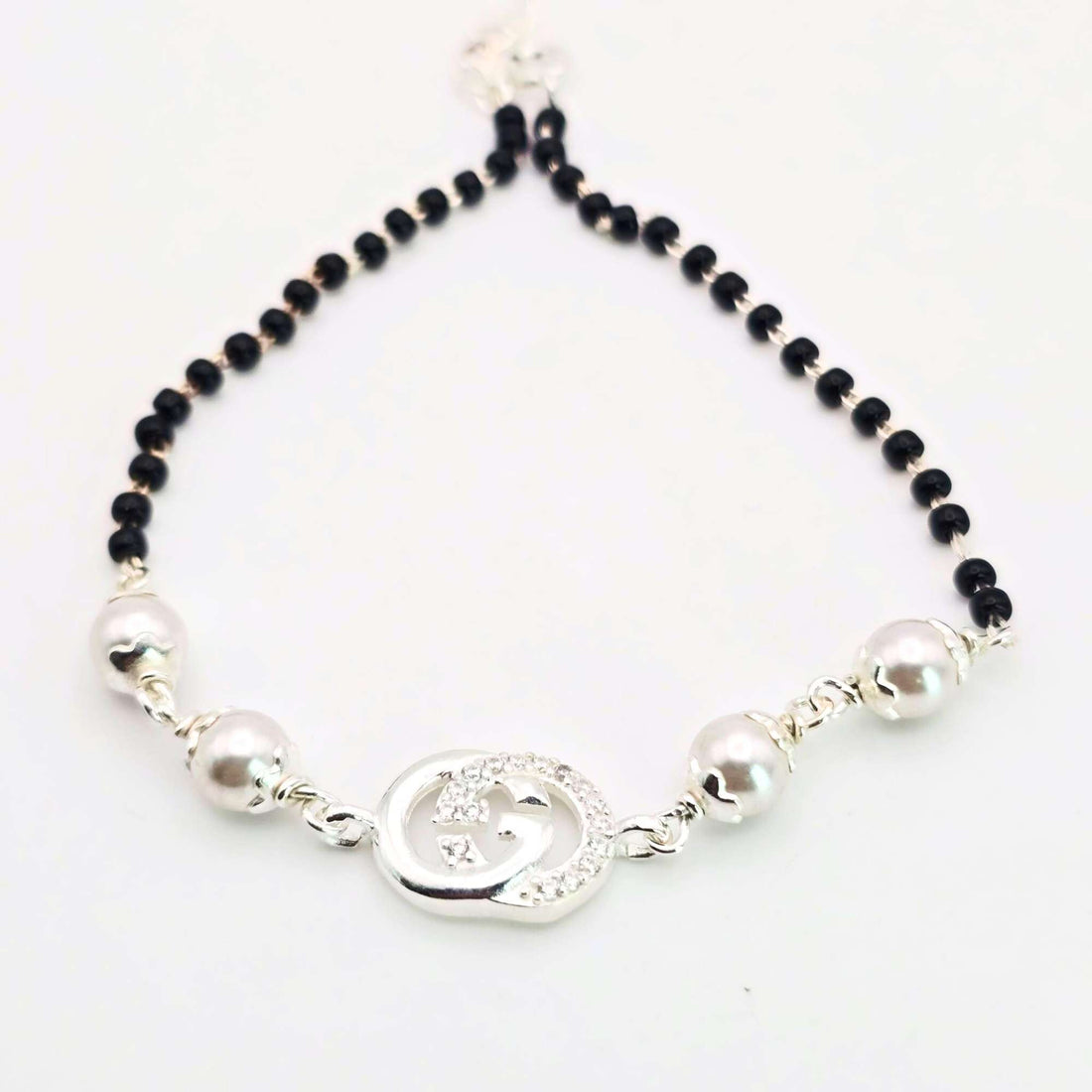 silver Pure Silver Black Bead Bracelet - Modern Protective Nazariya 967- 4600