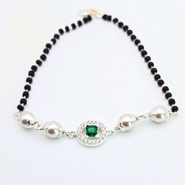 silver Pure Silver Emerald-Style Black Bead Bracelet - Luxury Nazariya Protection 968- 4600