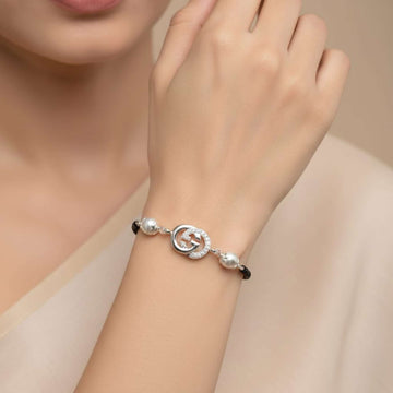 silver Pure Silver Black Bead Bracelet - Modern Protective Nazariya 967- 4600