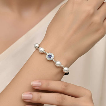 silver 925 Sterling Silver Black Bead Protection Bracelet - Minimalist Nazariya 966- 4600