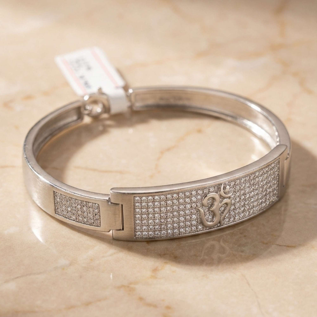 925 Silver Sterling Om Kada Bracelet – Sparkling Pavé CZ Spiritual Jewelry Men Bracelets 578-211000