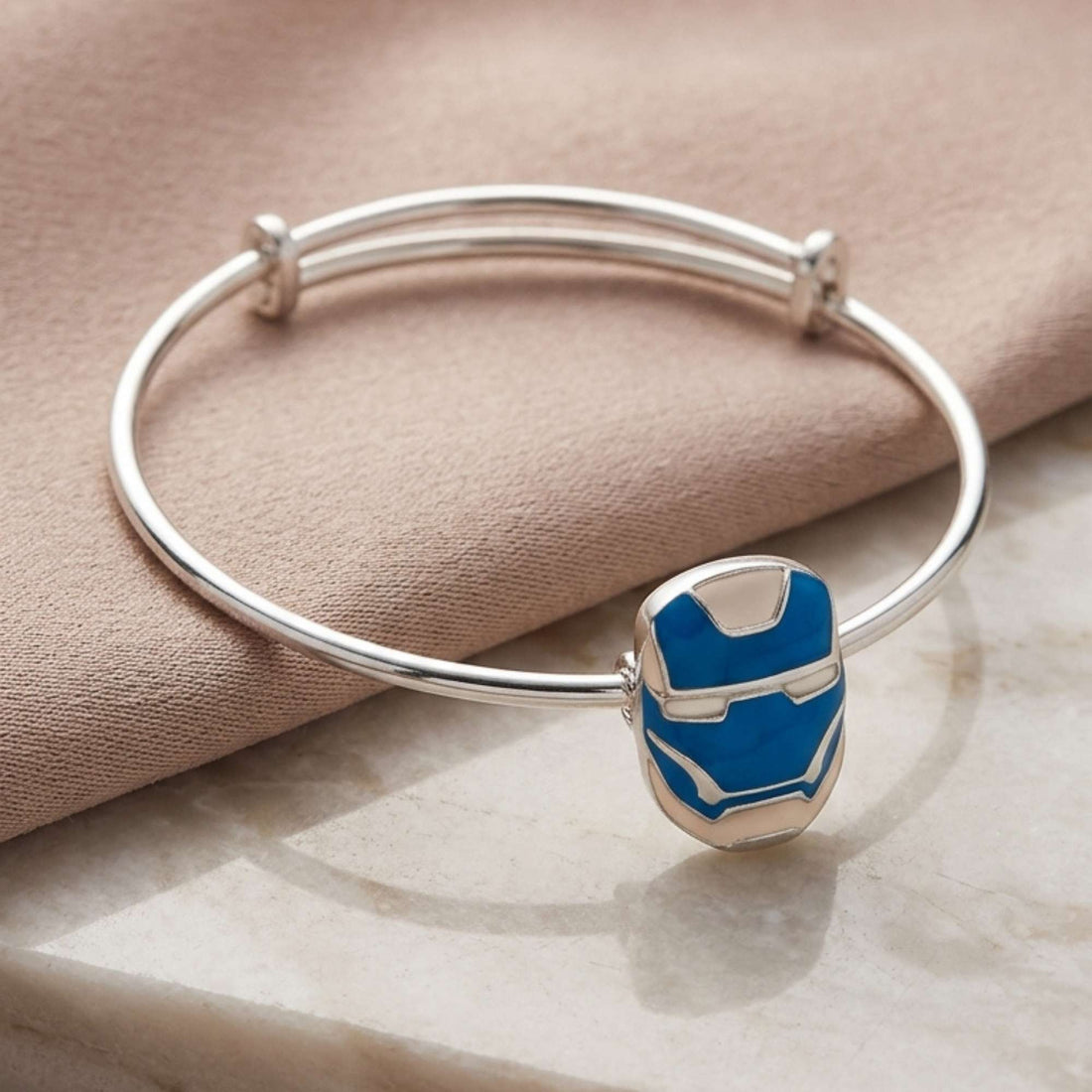 925 Sterling Silver Kids Superhero Mask Bangle - Adjustable Blue Enamel Bracelet Baby 345-72000
