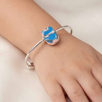 925 Sterling Silver Kids Superhero Mask Bangle - Adjustable Blue Enamel Bracelet Baby 345-72000
