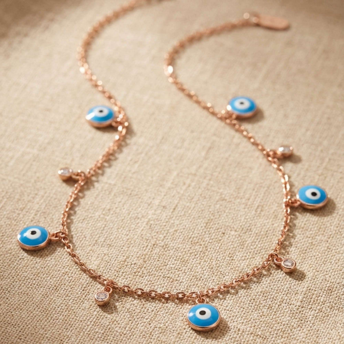 925 Silver Rose Gold Evil Eye Charm Anklet - Vibrant Nazar Protection 1 pc 579-23000