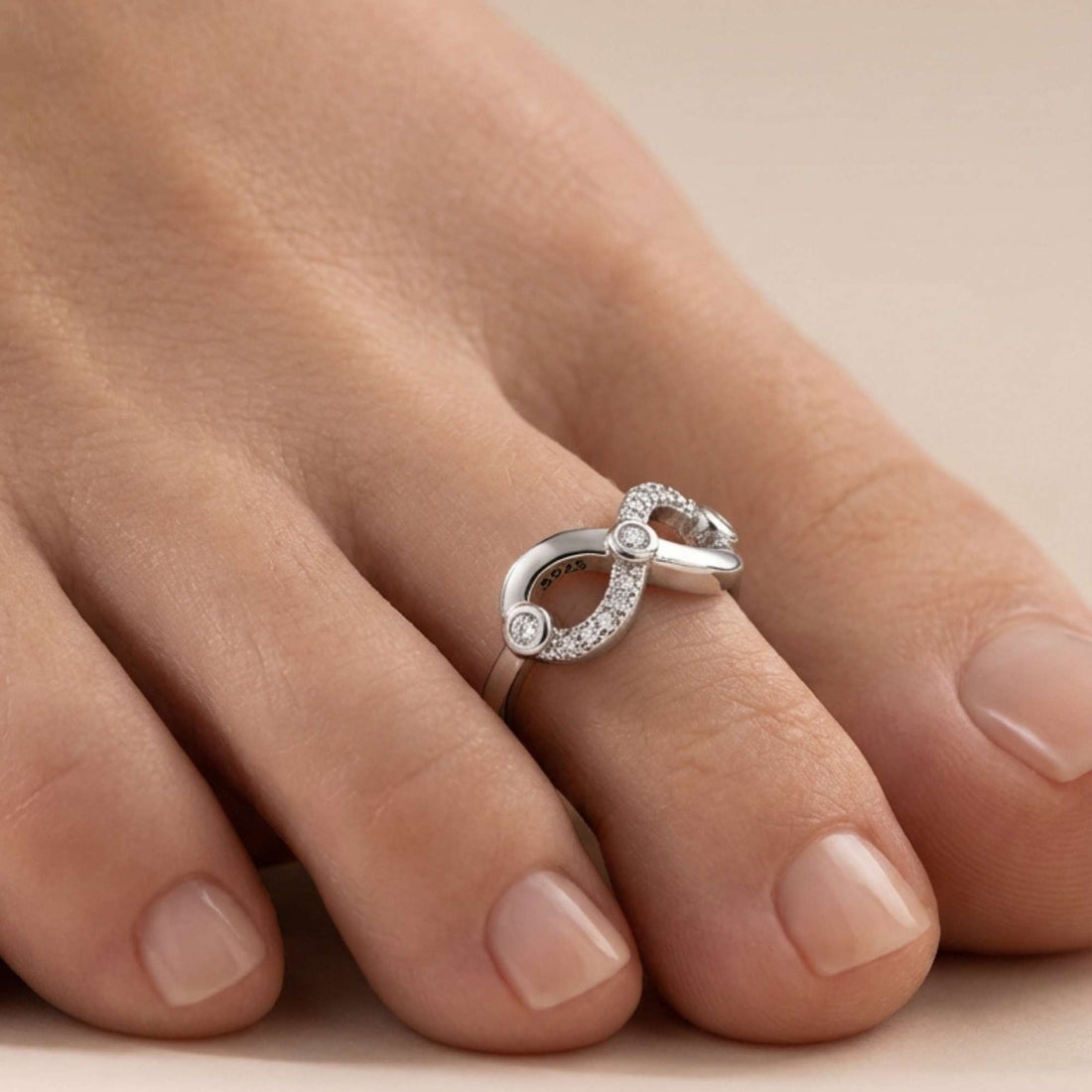 925 Silver Infinity Adjustable Multi-Purpose Ring 1 piece - Sparkling Celestial Bow Design 932-200000
