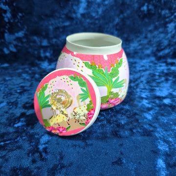 Traditional Art Printed Storage Jar with Crystal Knob Lid