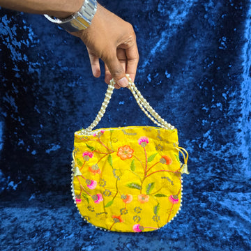 Embroidered Potli Bag with Pearl Handle - Assorted