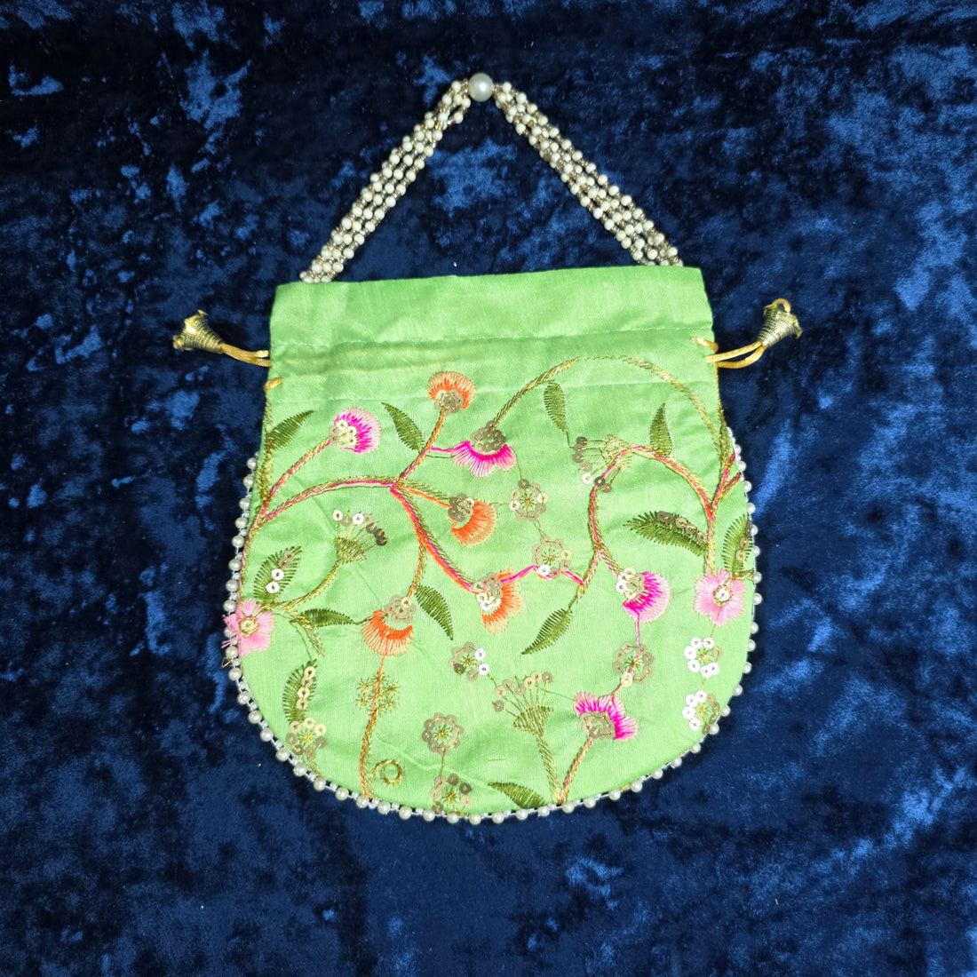 Embroidered Potli Bag with Pearl Handle - Assorted