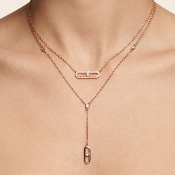 925 Silver Rose Gold Layered Necklace and Earring Set - Real Silver Jewelry- 402-59000
