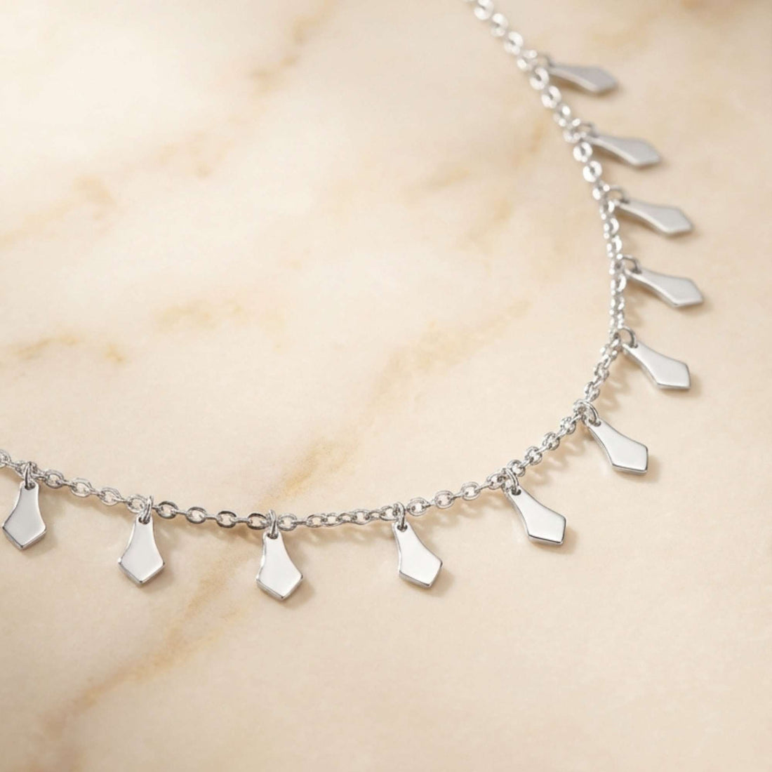 925 silver Teardrop Charm Choker - Real Silver Dainty Drop Pendant Necklace 366-34000