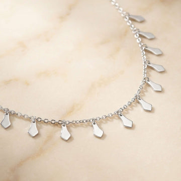 925 silver Teardrop Charm Choker - Real Silver Dainty Drop Pendant Necklace 366-34000