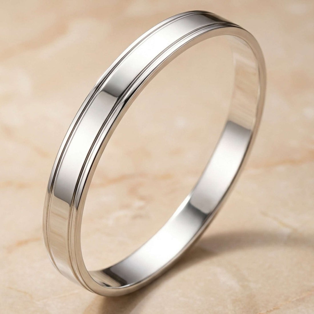 925 Sterling Silver Polished Linear Bangle – Minimalist Classic Silver Kara Men Bracelets 568-249000