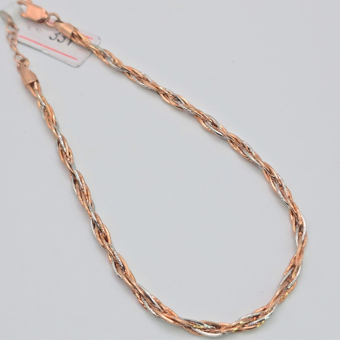 925 Silver Two-Tone Rose Gold & Silver Braided Anklet | Kalaachar Jewellers