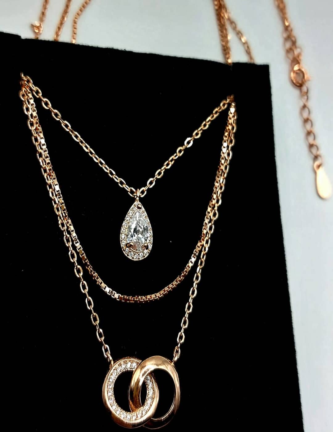 3 - Layer Dainty - Drops And Rings S925 Silver Necklace