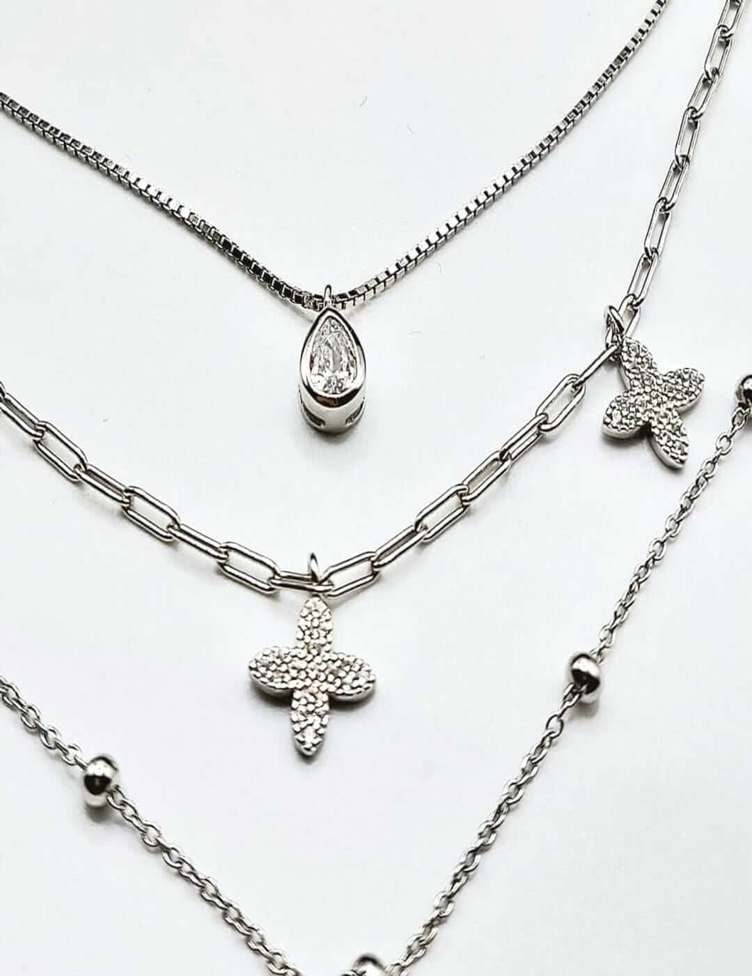 3 - Layer Dainty - Drops Beads And Charms S925 Silver Necklace