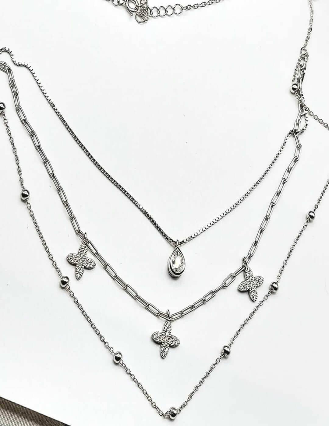 3 - Layer Dainty - Drops Beads And Charms S925 Silver Necklace