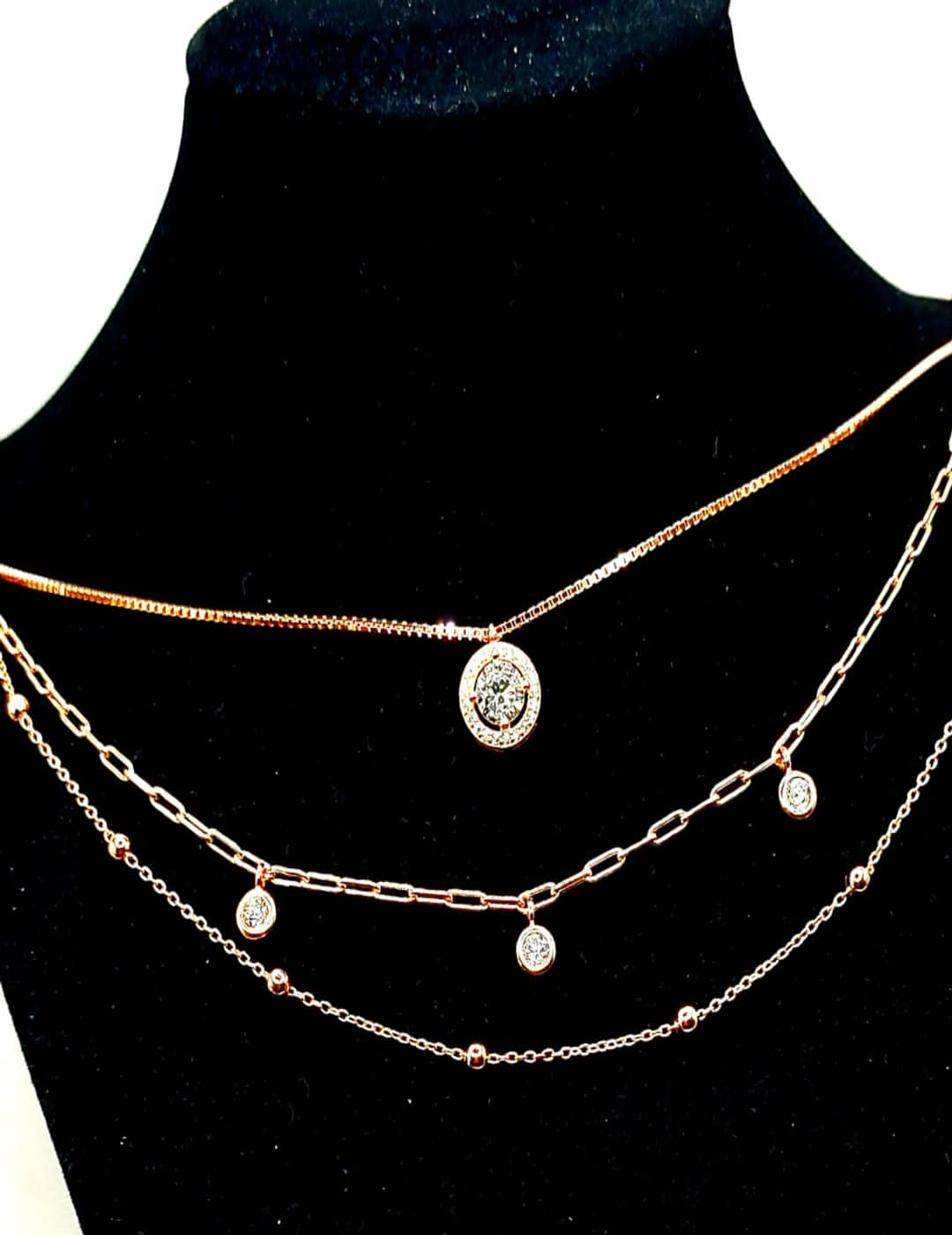 3 - Layer Dainty - Elite Stone Beads And Charms - Rose Gold Edition S925 Silver Necklace