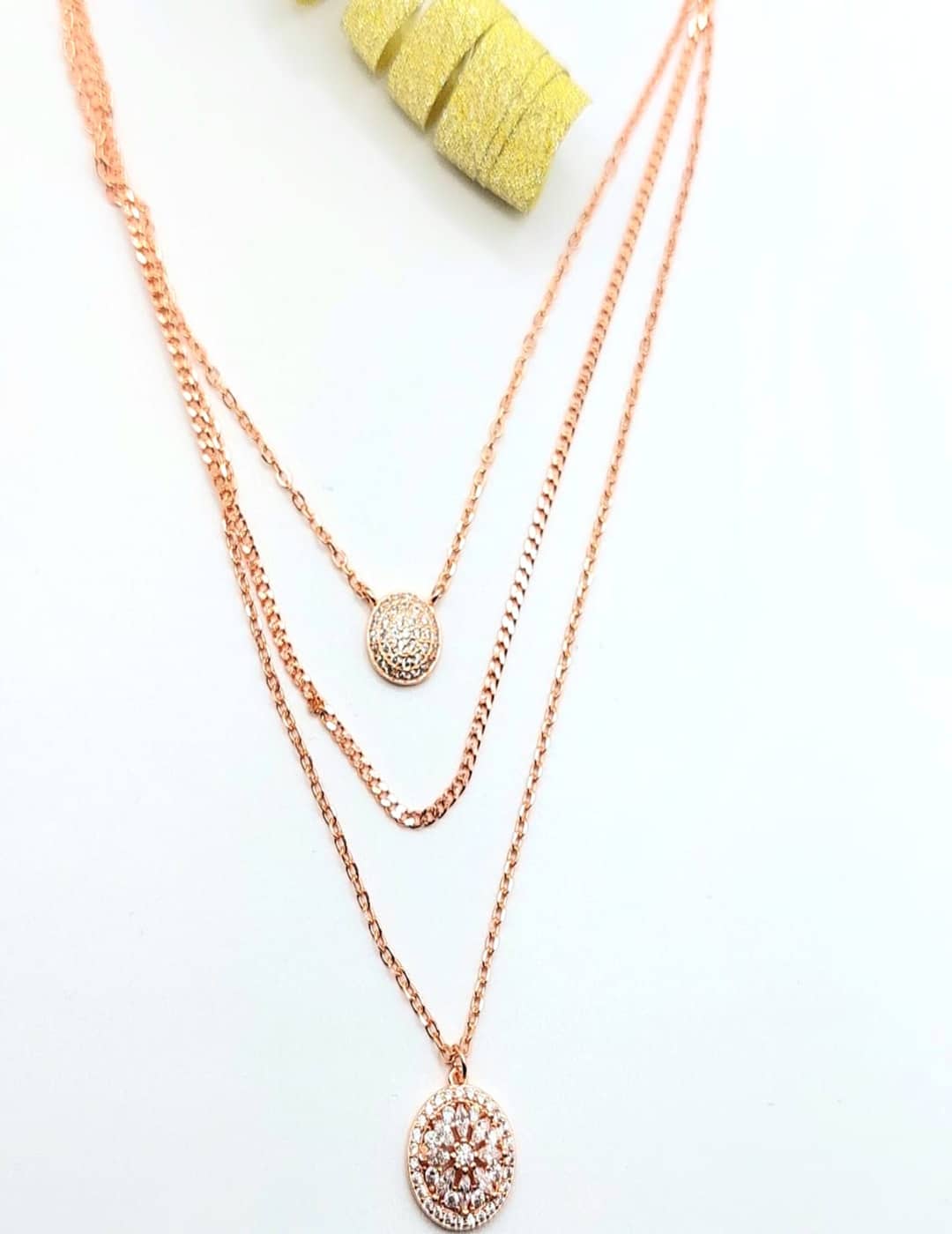 3 - Layer Dainty - Floral Circles And Links - Rose Gold Edition S925 Silver Necklace