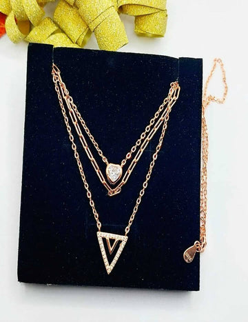 3 - Layer Dainty Rose Gold Coated S925 Silver Necklace