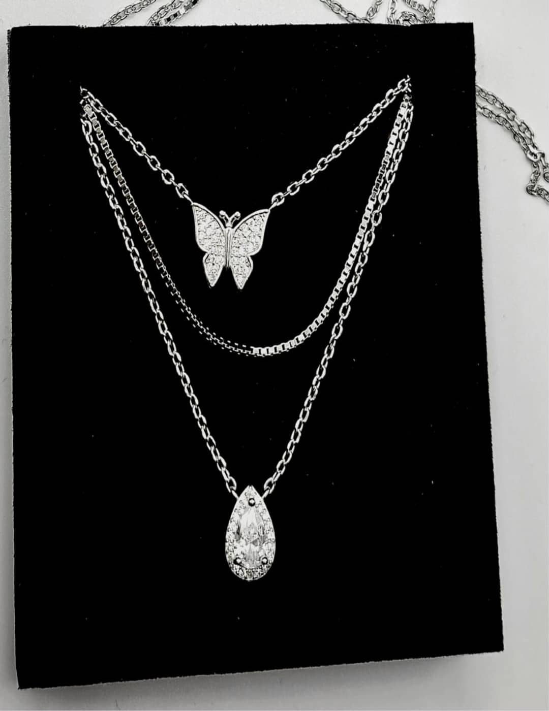 3 - Layer Dainty Silver Edition - Drop And Butterfly S925 Silver Necklace