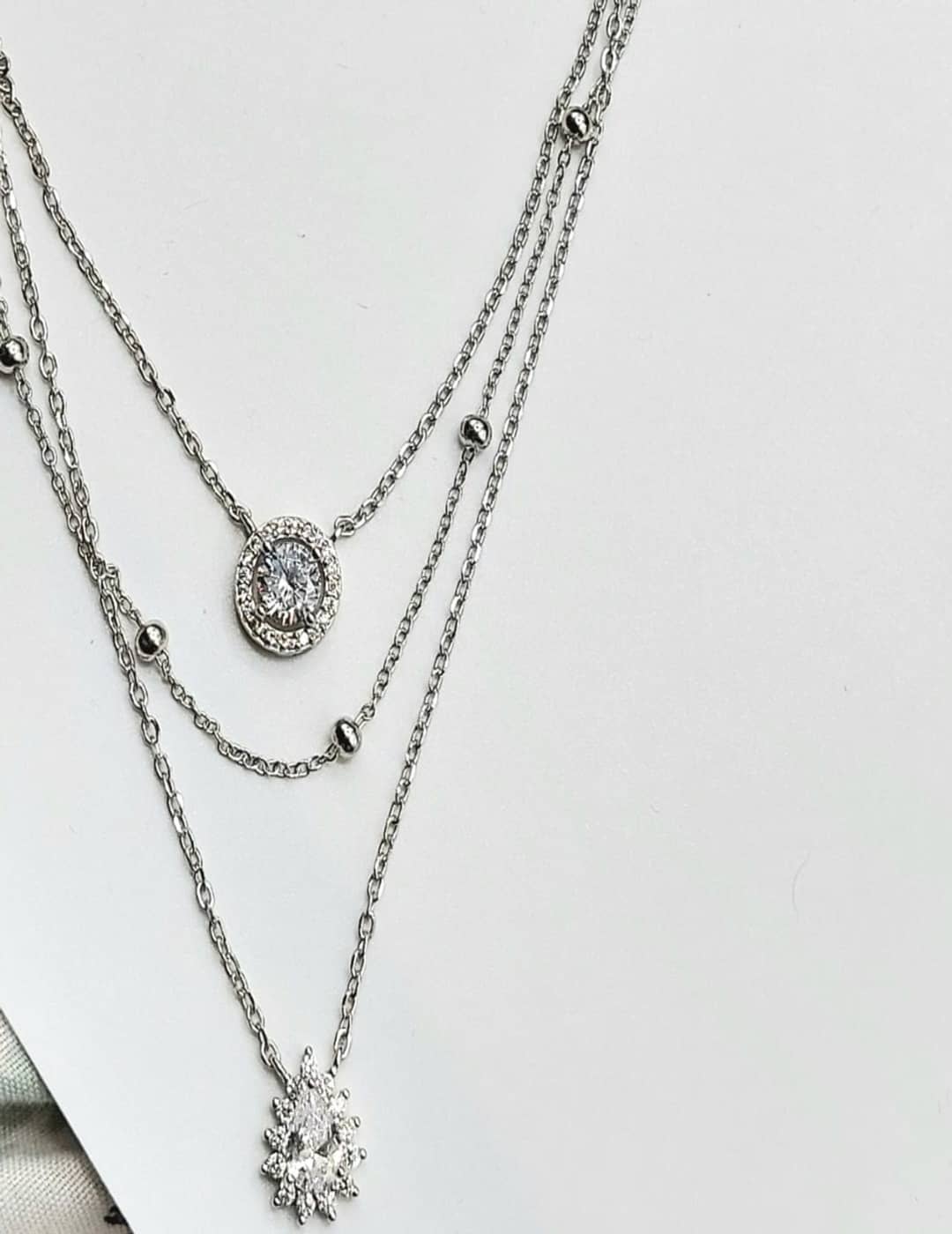 3 - Layer Dainty - Sparkling Drop Beads And More S925 Silver Necklace