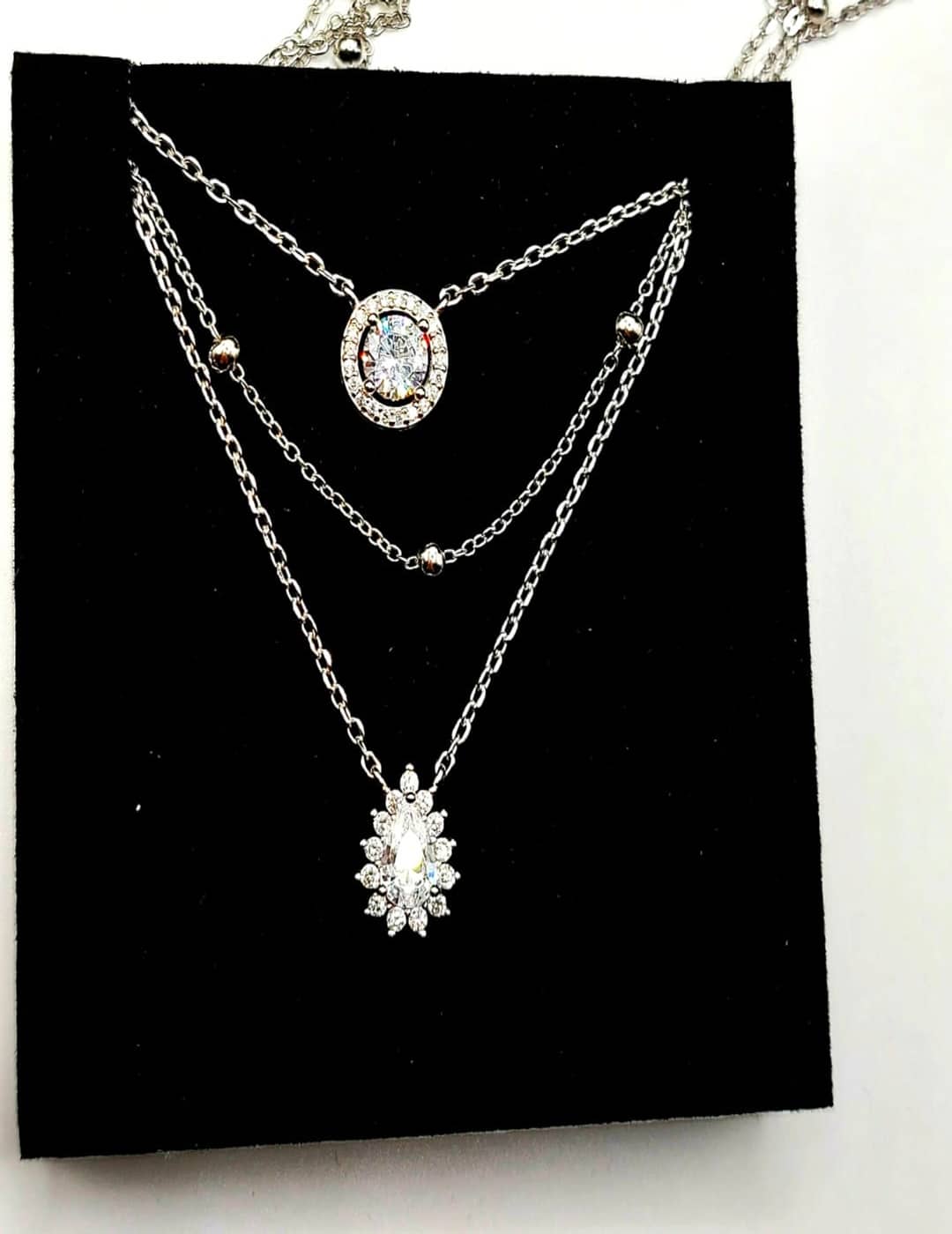 3 - Layer Dainty - Sparkling Drop Beads And More S925 Silver Necklace