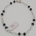 925 silver black and clear beaded anklet, sterling silver station ankle bracelet for women, monochrome crystal foot jewelry, hypoallergenic elegant anklet Canada USA