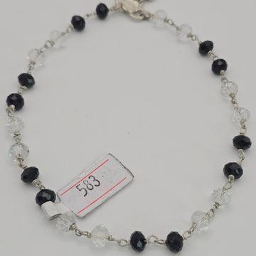 925 silver black and clear beaded anklet, sterling silver station ankle bracelet for women, monochrome crystal foot jewelry, hypoallergenic elegant anklet Canada USA