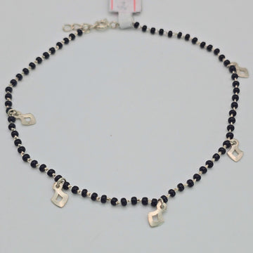 925 silver black beaded anklet with charms, sterling silver dangling station ankle bracelet, black bead foot jewelry for women, handcrafted dainty anklet Canada USA