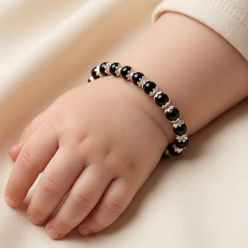 Sterling Silver Baby Black Bead Kada Bracelet 1 pc-380-4-6