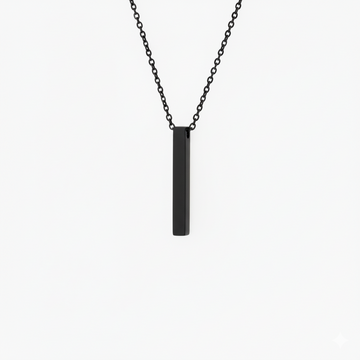 Custom name engraved vertical 3D bar necklace in matte black stainless steel waterproof and hypoallergenic premium personalized gift for teens and men in USA Canada