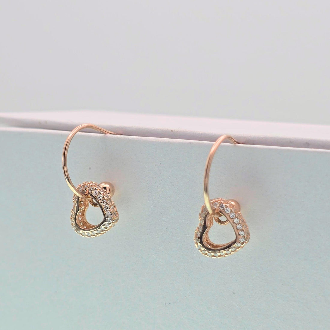 925 silver Rose Gold Heart Hoop Earrings - Real Silver Dainty Crystal Huggies 497-018000