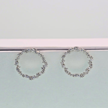 925 silver Circle Stud Earrings - Real Silver Dainty Crystal Wreath Studs 183-22000