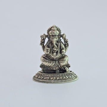 Silver Pure Lord Ganesha Idol - Antique Finish Puja Figurine - 3D Antique Ganesha- 50000
