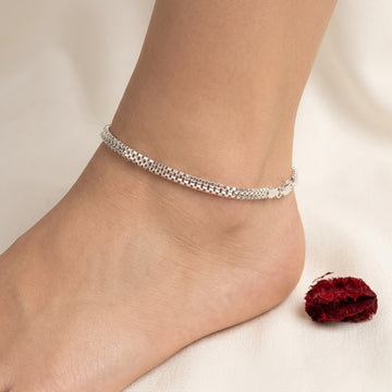 925 Silver Box Chain Anklet - Durable Venetian Link Sterling Silver 1pc 312-70000