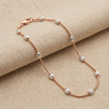 925 Silver Rose Gold & Silver Station Bead Anklet - Two-Tone Mixed Metal 1pc 309-37000