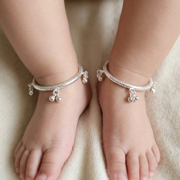Real Silver Baby Kada Pair with Ghungroo Bells | Kids Bangle Set 0-20-3