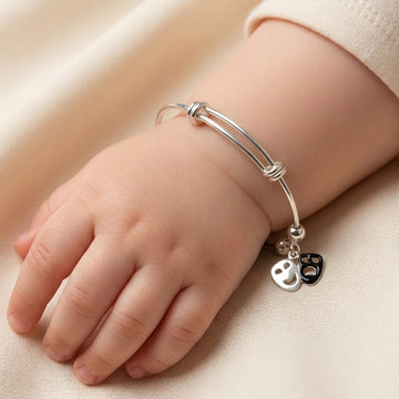 925 Sterling Silver Kids Bangle - Drama Masks Comedy Tragedy Charm Bracelet Baby 348-46000