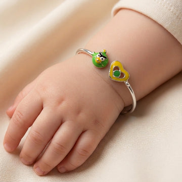 925 Sterling Silver Kids Bangle - Green Bird Angry Bird Character and Heart  Baby 346-53000