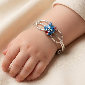 925 Sterling Silver Kids Adjustable Bangle - Blue Cartoon Cat Tom Baby 673-87000