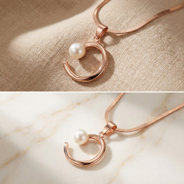 925 Silver Rose Gold Pearl Circle Pendant Necklace - Real Silver Jewelry 171-56000