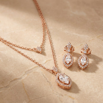 925 Silver Rose Gold Layered Teardrop Necklace - Real Silver Jewelry 375-57000
